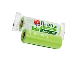 Мешки для мусора 60 л, биоразлагаемые, на втулке, зеленые, в рулоне 15 шт., ПНД, 12 мкм, 800х600 мм, GRIFON Bio, 100-060 в Краснодаре