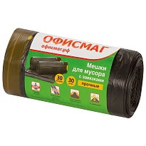 Мешки для мусора 30 л, с завязками, черные, в рулоне 30 шт., ПНД, 10 мкм, 570х450 мм, Офисмаг, 601396 в Краснодаре