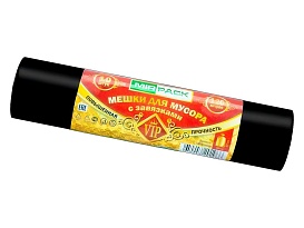 Мешки для мусора 120 л, с завязками, черные, в рулоне 10 шт., ПНД, 15 мкм, 800х750 мм, VIP, Z12010black в Краснодаре