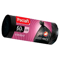 Мешки для мусора 60 л, черные, в рулоне 20 шт., ПНД, 7,4 мкм, 720х600 мм, PACLAN, 600820 в Краснодаре