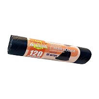 Мешки для мусора 120 л, с завязками, черные, в рулоне 10 шт., ПНД, 16 мкм, 1100х700 мм, Крепак, 4607075710320 в Краснодаре