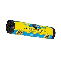 Мешки для мусора 120 л, с ушками, черные, в рулоне 10 шт., ПНД, 13 мкм, 1050х680 мм, Крепакоф, 4607075710436 в Краснодаре