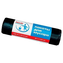 Мешки для мусора 160 л, черные, в рулоне 20 шт., ПВД, 30 мкм, 1200х870 мм, PACLAN Professional, 604082 в Краснодаре