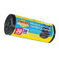 Мешки для мусора 30 л, черные, в рулоне 30 шт., ПНД, 9 мкм, 600х500 мм, Крепак, 4607075710108 в Краснодаре