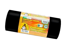 Мешки для мусора 300 л, черные, в рулоне 10 шт., ПВД 70 мкм, 1400х1000 мм, PREMIUM+, 30010160 в Краснодаре