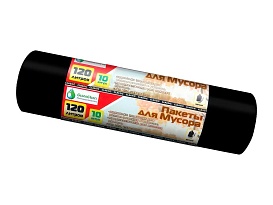 Мешки для мусора 120 л, черные, в рулоне 10 шт., ПНД, 12 мкм, 1100х700 мм, MIRPACK Classik, 1201011 в Краснодаре