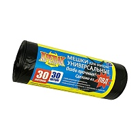 Мешки для мусора 30 л, черные, в рулоне 30 шт., ПНД, 35 мкм, 600х500 мм, Крепак, 4607075710788 в Краснодаре