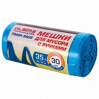 Мешки для мусора 35 л, с ручками, синие, в рулоне 30 шт., ПНД, 9 мкм, 540х500 мм, LAIMA ULTRA, 607683 в Краснодаре