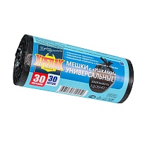 Мешки для мусора 30 л, с ушками, черные, в рулоне 30 шт., ПНД, 9 мкм, 600х500 мм, Крепак, 4607075710450 в Краснодаре