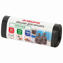 Мешки для мусора 90 л, черные, в рулоне 10 шт., ПВД, 25 мкм, 950х600 мм, LAIMA, 605332 в Краснодаре
