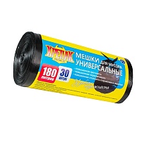 Мешки для мусора 180 л, черные, в рулоне 30 шт., ПНД, 20 мкм, 1150х800 мм, Крепак, 4607075710139 в Краснодаре