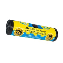 Мешки для мусора 120 л, с ушками, черные, в рулоне 10 шт., ПНД, 13 мкм, 1050х680 мм, Крепакоф, 4607075710252 в Краснодаре