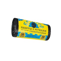 Мешки для мусора 30 л, с ручками, черные, в рулоне 30 шт., ПНД, 9 мкм, 620х480 мм, Крепакоф, 4607075710665 в Краснодаре