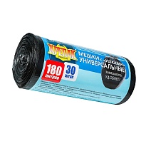Мешки для мусора 180 л, с ушками, черные, в рулоне 30 шт., ПНД, 20 мкм, 1150х800 мм, Крепак, 4607075710399 в Краснодаре
