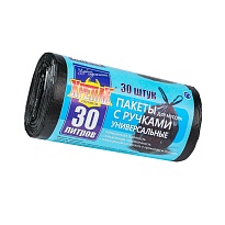 Мешки для мусора 30 л, с ручками, черные, в рулоне 30 шт., ПНД, 11 мкм, 660х500 мм, Крепак, 4607075710283 в Краснодаре