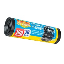 Мешки для мусора 180 л, черные, в рулоне 10 шт., ПНД, 20 мкм, 1150х800 мм, Крепак, 4607075710481 в Краснодаре