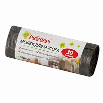 Мешки для мусора 30 л, черные, в рулоне 20 шт., ПНД, 5 мкм, 550х470 мм, Любаша эконом, 605329 в Краснодаре