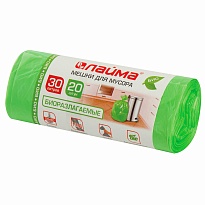 Мешки для мусора 30 л, биоразлагаемые, зеленые, в рулоне 20 шт., ПНД, 10 мкм, 600х500 мм, LAIMA, 601400 в Краснодаре