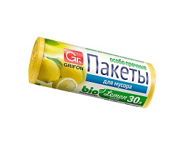 Мешки для мусора 30 л, ароматизированные, Лимон, желтые, в рулоне 20 шт., ПНД, 9 мкм, 560х530 мм, GRIFON Aroma, 101-020 Li в Краснодаре