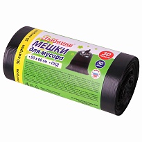 Мешки для мусора 30 л, черные, в рулоне 30 шт., ПНД, 10 мкм, 600х500 мм, Любаша, 608090 в Краснодаре