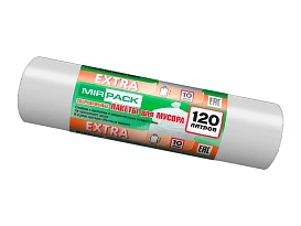 Мешки для мусора 120 л, белые, в рулоне 10 шт., ПНД, 14 мкм, 1100х700 мм, EXTRA, ex1201803 в Краснодаре