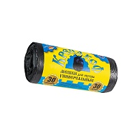 Мешки для мусора 30 л, с ушками, черные, в рулоне 30 шт., ПНД, 8 мкм, 580х460 мм, Крепакоф, 4607075710238 в Краснодаре
