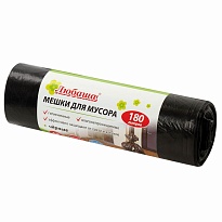 Мешки для мусора 180 л, черные, в рулоне 10 шт., ПВД, 24 мкм, 1060х800 мм, Любаша, 605336 в Краснодаре