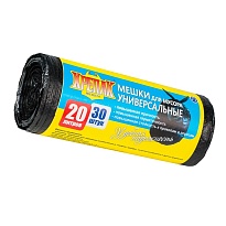 Мешки для мусора 20 л, черные, в рулоне 30 шт., ПНД, 10 мкм, 550х440 мм, Крепак, 4607075710092 в Краснодаре