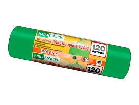 Мешки для мусора 120 л, зеленые, в рулоне 10 шт., ПНД, 14 мкм, 1100х700 мм, EXTRA, ex1201804 в Краснодаре